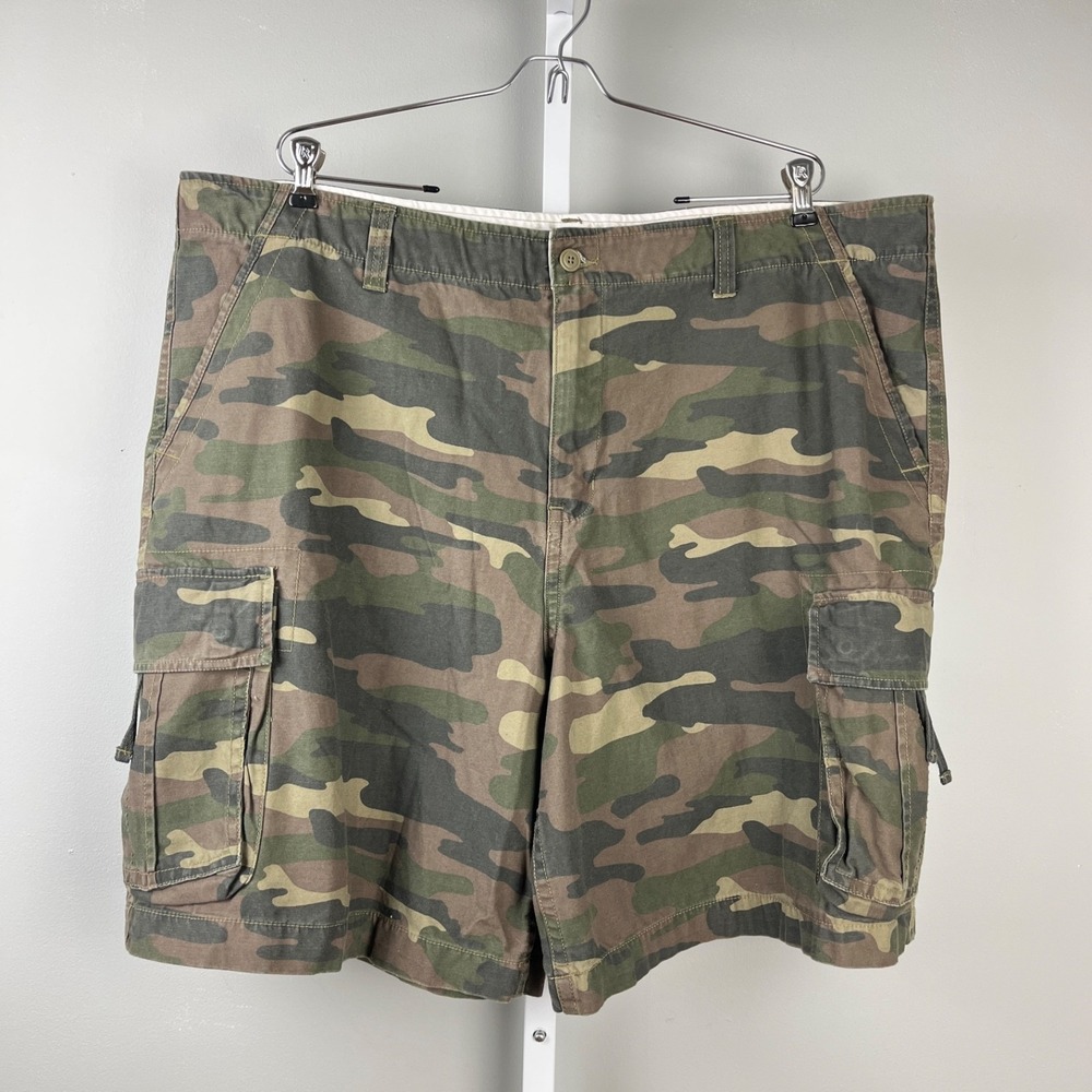 Faded‎ Glory Camo Camouflage Green Cargo Shorts Mens Size 46 Baggy 100% Cotton